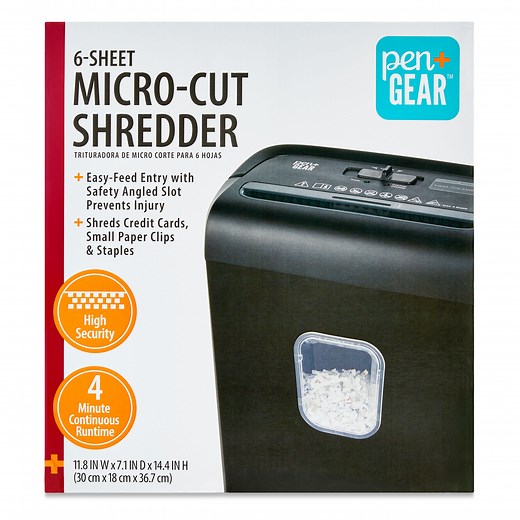 Pen Gear 6-Sheet Micro-cut Paper/Credit Card Shredder with 3.4 Gallon Bin, Black,Home and Office use