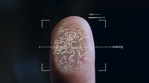 Futuristic digital processing of a biometric fingerprint scanner.