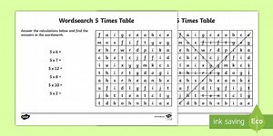Multiplication 5 Times Tables Word Search Worksheet