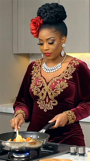 Beauty, style, and soul all in one frame - she’s cooking with confidence and flavor 🔥🍳