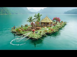 TIMELAPSE - Girl Building a SELF-SUFFICIENT Floating Bamboo | From Start to Finish