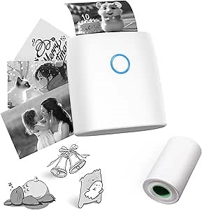 Mini Printer, Compatible with Android & iOS, Sticker Maker for Study Notes, Photos, DIY, Journals, White