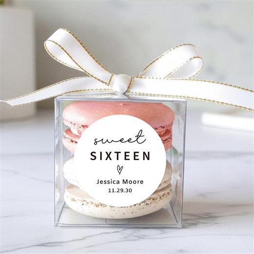 Sweet 16 Birthday Favors Clear Macaron Packaging Box Ribbon Label Set of 10 - Etsy