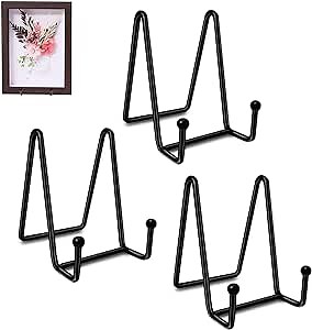 3 Pack Plate Display Stands, Black Metal Frame Holders, 4.5 Inch Display Rack for Displaying Framed Photo, Certificate, Book, Decorative Plate, Picture, Calendars and Artworks