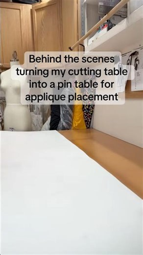 Prepping appliqué layout by converting my cutting table into my pin table 😊 #costumedesign