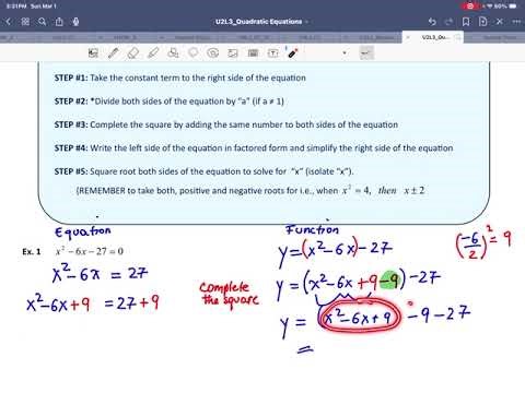 Solving Quadratic Equations by Completing the Square-Method-(a=1)