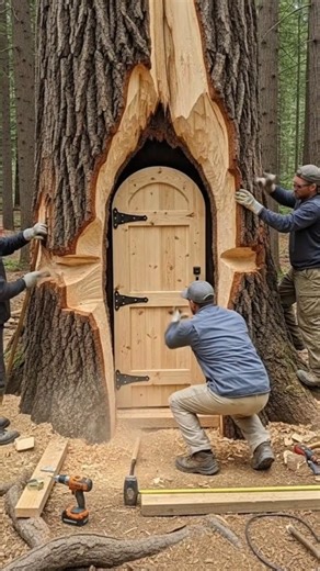 Hidden Door Inside a Giant Tree 🌲✨ | Secret Forest House #TreeHouse #amazing