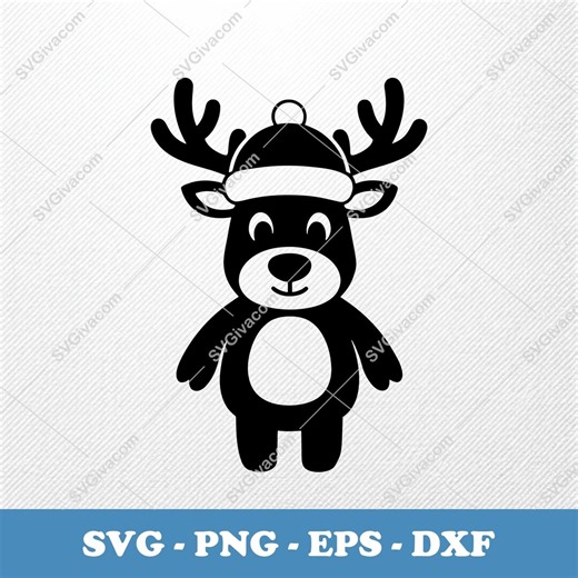 Reindeer in a Cap SVG | Cartoon Christmas Reindeer Vector Clipart EPS PNG Dxf | Cricut Silhouette - Etsy