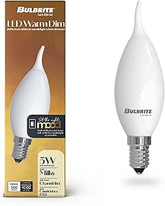 5 Watt LED CA10 Light Bulbs, Warm Dimming 3000K (Soft White) - 1800K (Candlelight), 500 Lumens
