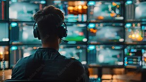 CCTV camera monitor, control room.