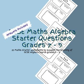 GCSE Maths Algebra Starter Questions Grades 7 - 9