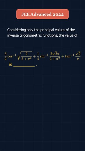 MathsLaundry on Instagram: "❌ Stop using Formulas! Solve this JEE Monster in 10 Seconds ⚡ Calculus is hard, but seeing the pattern is easy. 👁️ Most students see the scary square roots in this Inverse Trigonometry problem and immediately start applying the massive 2\tan^{-1}x. formulas. They waste 5 minutes calculating hypotenuses and fractions. 🤯 The Topper’s Secret? Visualization. Instead of solving the first term, look at the last term. Let alpha = \tan^{-1}(\frac{\sqrt{2}}{\pi}). Draw a sim