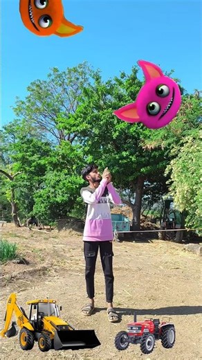 Flying from the sky Tractor, JCB, Truck, Cutter, Fun Story vfx magic | #shorts #funny #cartoon