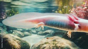 Albino Axolotl Underwater Grace: Aquatic Life Exploration
