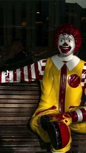 A haunted Ronald McDonald statue
