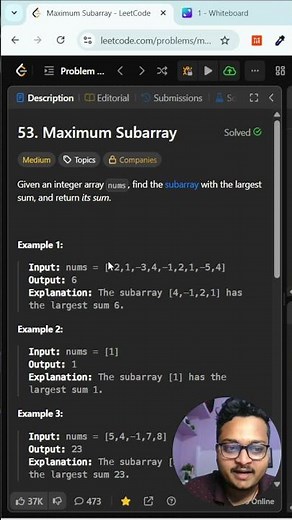 Max Subarray Sum in JavaScript | Leetcode 53