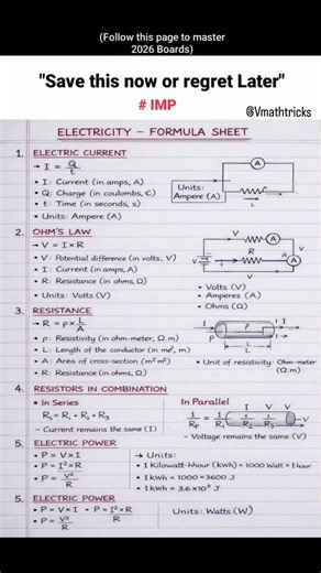 electricity formula sheet 📚📝 #electrical #formula #physics #physicnotes #studynotes #students #exam
