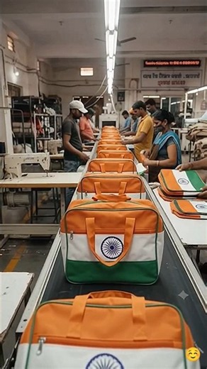 फैक्ट्री में तिरंगे रंग के स्कूल बैग की assembly line, कई बैग एक साथ तैयार☺️🇨🇮❤️
