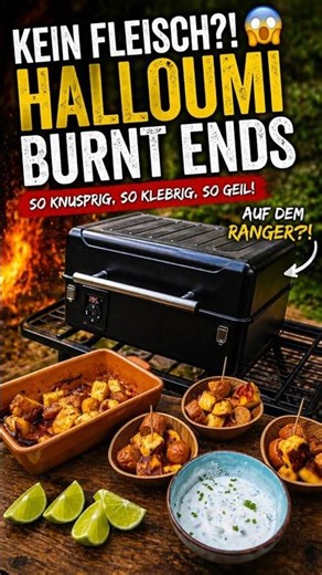 NO MEAT?! 😳 Halloumi Burnt Ends from the #traeger Ranger 🔥 SO CRISPY! #halloumi #smoker