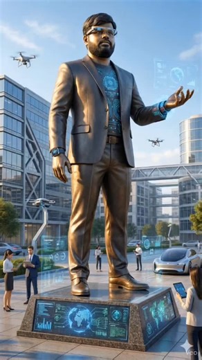 Wasim Akram on Instagram: "🎯 Google Gemini Prompt (Ai Model: Nano Banana Pro) Create an image in 9:16 ratio immense, highly detailed statue of the person in the reference photo standing in front of a cutting-edge tech hub, modeled after places like Silicon Valley, Bangalore, or Hyderabad. The statue is dressed in a modern, smart outfit with subtle tech accessories — augmented reality glasses, sleek smartwatch, and a digital interface bracelet — symbolizing innovation and leadership. The base is