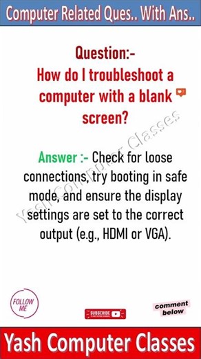 How do I troubleshoot a computer with a blank screen #computernotes #computerbasics