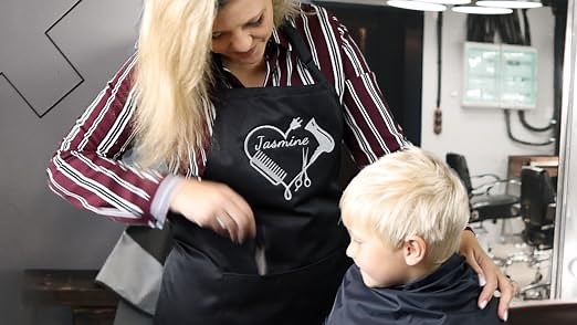Hair stylist apron with personalized embroidered design