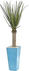 Nearly Natural 5757 Yucca Artificial Tree in Turquoise Planter, 4'