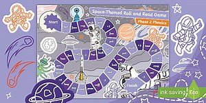 Space-Themed Roll and Read: Phase 2 Phonics Game
