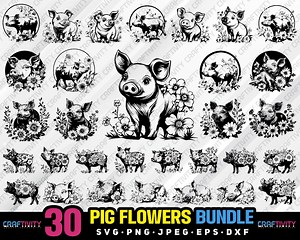 Pig Flower Clipart Bundle: Floral Pig Vector (digital Download) - Etsy