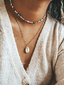 Mawi Cowrie Shell Necklace: 18k Gold Plated Chain, Beaded Beach Jewelry - Etsy