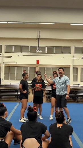 A half-up, low-to-high, half-around is a good step prior to full-ups because it allows less experienced bases to get a visual of what to expect when the complete spin happens #moxiemethod #cheer #stunt