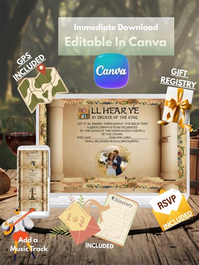 Editable Canva Medieval Wedding Evite Invitation | Royal Scroll | Digital Template Download - Etsy