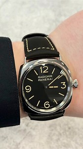 Featuring the new Panerai PAM01382 Radiomir Officine - This stunning watch has a 45mm case diameter and is big and bold! Using arabic numeral for the 12, 3, 6 and 9 hours, this Panerai is extremely legible due to the matte black dial. 110 components in total are combined to make the Calibre P.6000 movement that is inside this timepiece. The strap pays homage to the dial also due to the use of a calf Ponte Vecchio black strap, with beige stitching which matches the dial and hour markers. Shop thi