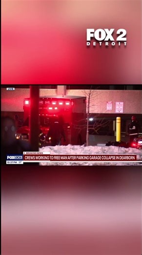 The structure, located at Outer Drive and Garrison, was the site of where the collapse occurred at 8:15 p.m. One man is trapped in the structure and sources say a mutual aid specialty fire department response team is working to get him out. | FOX 2 Detroit