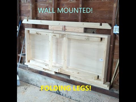 DIY Work Bench, Folding Legs With Wall Storage!