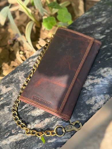 Leather Biker Wallet With Chain | RFID Blocking Trifold Wallet for Men - Etsy