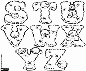 Winter alphabet, letters S to Z coloring page printable game