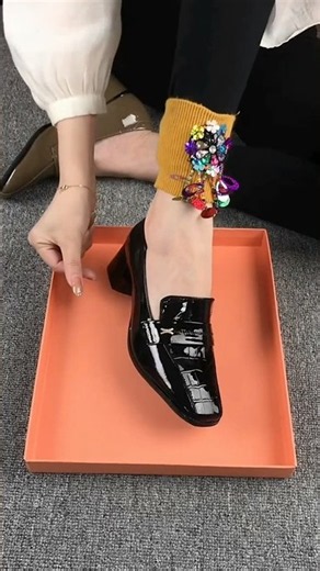 Patent Leather Square Toe Loafers | Black Block Heel Shoes for Women 2026