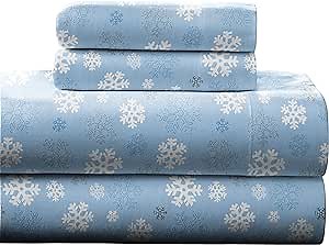 Pointehaven Heavy Weight Flannel Sheet Set, Twin XL, Snow Flakes - Warm & Cozy - 100% Cotton Flannel Pre-Shrunk -170 GSM -Deep Pockets -Easy Fit Elastic All Around-Comfy Double Brushed