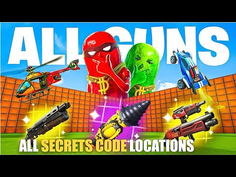 ALL WEAPONS & VEHICLES 1V1 MAP FORTNITE CREATIVE - FIND ALL SECRETS CODE LOCATIONS (SECRET ROOM)