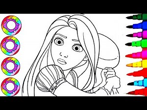 Coloring Disney Tangled Funny Rapunzel with a Cooking Pan Coloring Pages l How to Draw and Color