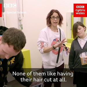 Every Friday, Claire volunteers to cut students' hair in the school salon. ❤️ 🏫 A Special School - Part of the Inspirational Wales collection ▶ Streaming now on BBC iPlayer | BBC Cymru Wales