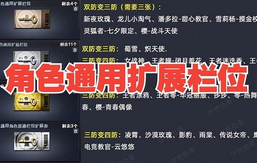 普通 高级 稀有 英雄级角色通用拓展栏位与角色对号入座 最新版 CF 穿越火线