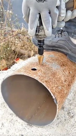 Drilling Round Metal Pipes Automatically Using Step Drill Bits for Professional Repair