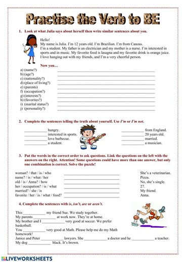 Practice the Verb To Be worksheet