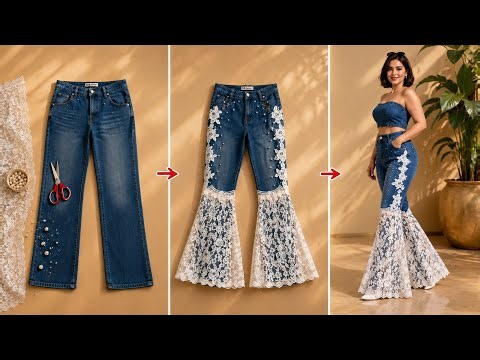 🔥 Nobody Believes These Were OLD Jeans! | DIY Lace Flare Jeans