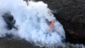 Laze, harmful plumes of acid and glass, a threat in Hawaii where lava reaches ocean