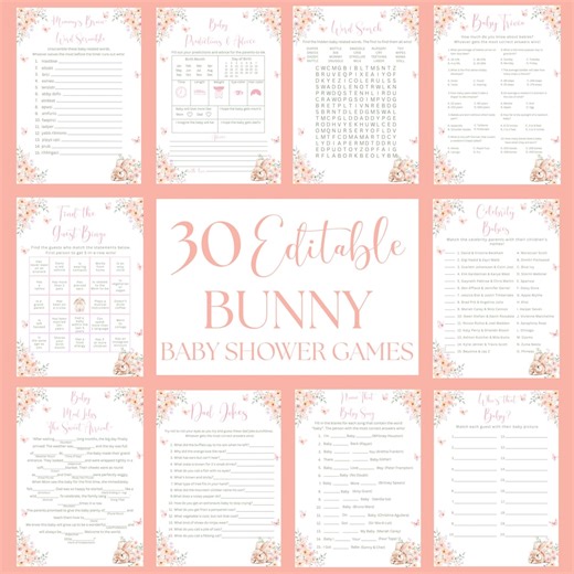 Bunny Baby Shower Games Bundle, Spring Floral Watercolor (digital Download) Rabbit Party Activities Set, Somebunny Babyshower Game Pack SB18 - Etsy