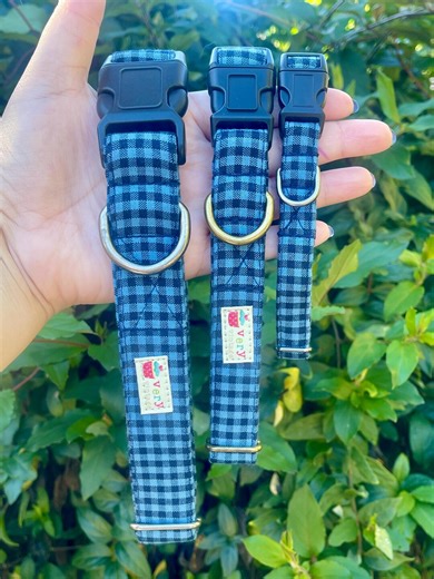 Blue Gingham Dog Collar – Night Market Lumberjack Checkered Pet Collar – Handmade Organic Cotton - Etsy