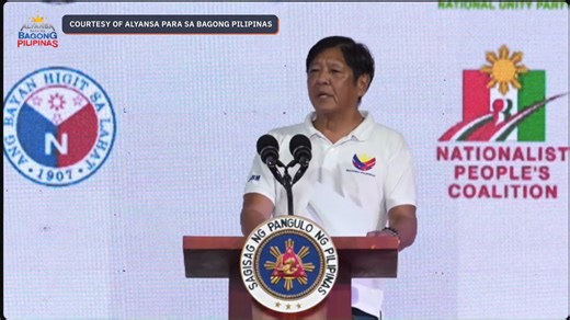 MARCOS IN DUTERTE COUNTRY President Ferdinand Marcos Jr. addresses the crowd of Alyansa para sa Bagong Pilipinas campaign rally in Carmen, Davao del Norte on Saturday, February 15. He again took the chance to take a swipe against former president Rodrigo Duterte's senatorial ticket. https://ph.rappler.com | Rappler